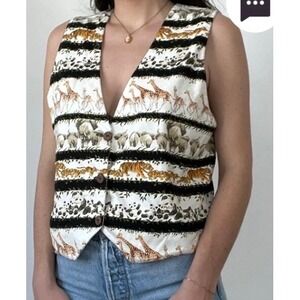 Vintage Linda Tilson Sarasota Safari Animal Print Cotton Button Up Vest Womens L